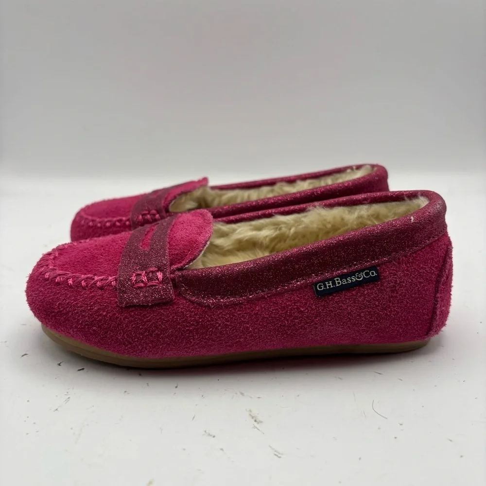 G.H Bass & Co. Pink Bass Fur-Lined Kids Slipper Moccasins Size 11
